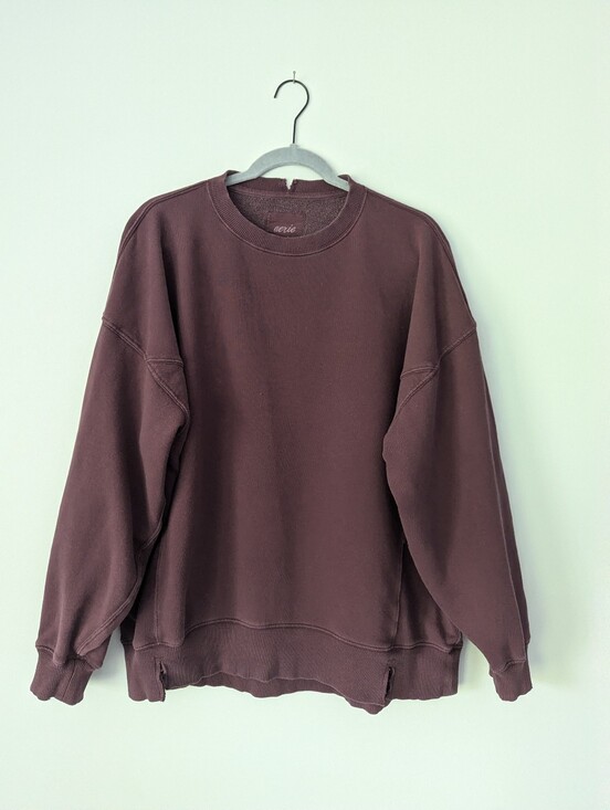 aerie Tops - Aerie Oversized Crewneck Sweatshirt Distressed Cozy Maroon Relaxed Fit